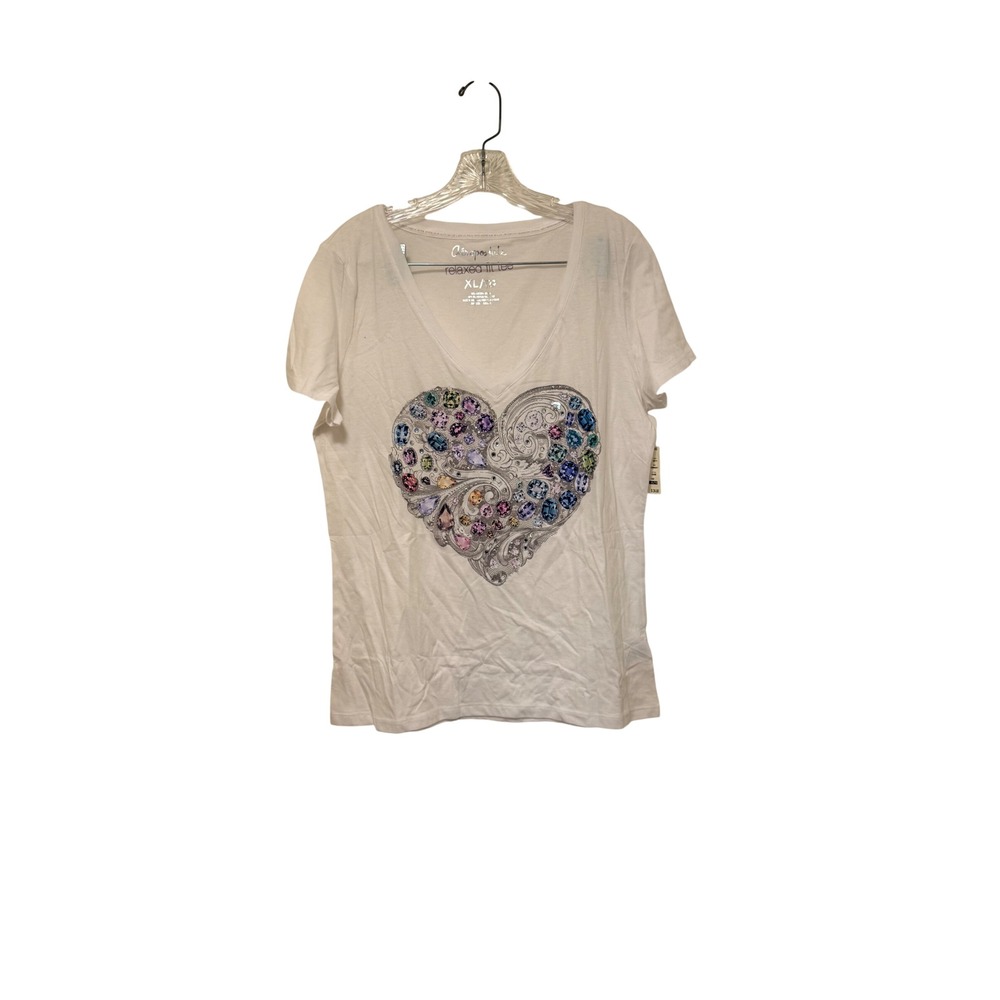 Aeropostale Relaxed Fit Tee Womens XL White Cotton Blend Jeweled Heart